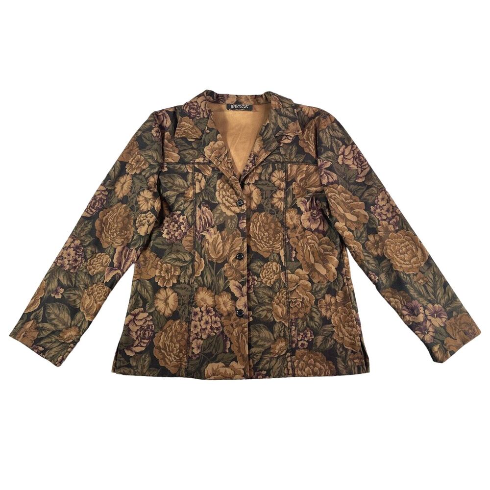 Briggs New York Blazer Jacket Womens Large Brown Floral Business Suit Top Button